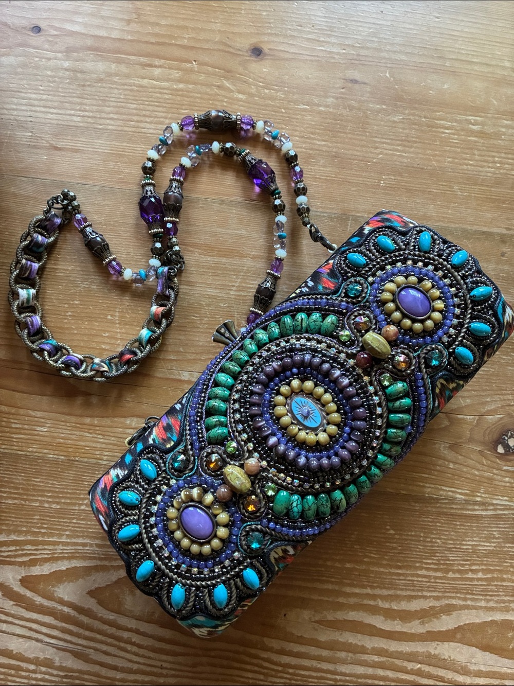 Sensational Mary Frances Natural, Crystal & Painted Stones Ikat Clutch Bag - Picture 2 of 16